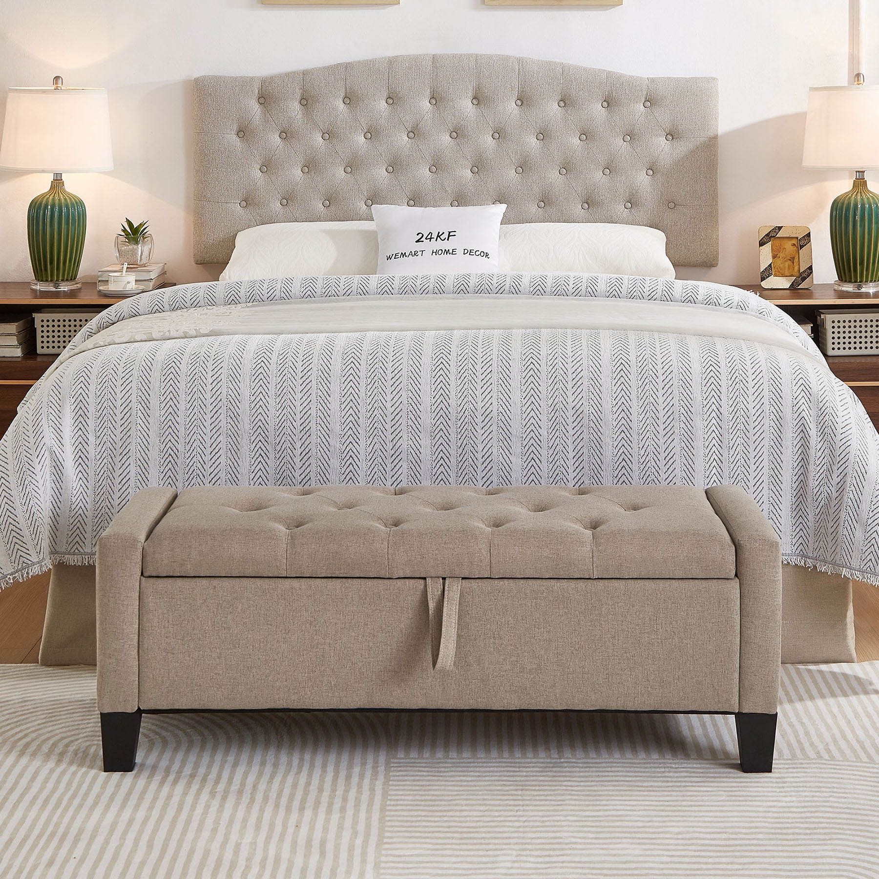 CQSXDA Upholstered Ottoman Bench in Linen with Storage and Safety Hinge for Entryway Seating and Organization