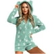 thumbnail image 1 of Mono cálido con capucha y orejas para mujer, estampado de manga larga, pantalones cortos, mono corto con cremallera, bolsillo, ropa de dormir, ropa de casa, tops de poliéster para mujer, 1 of 5