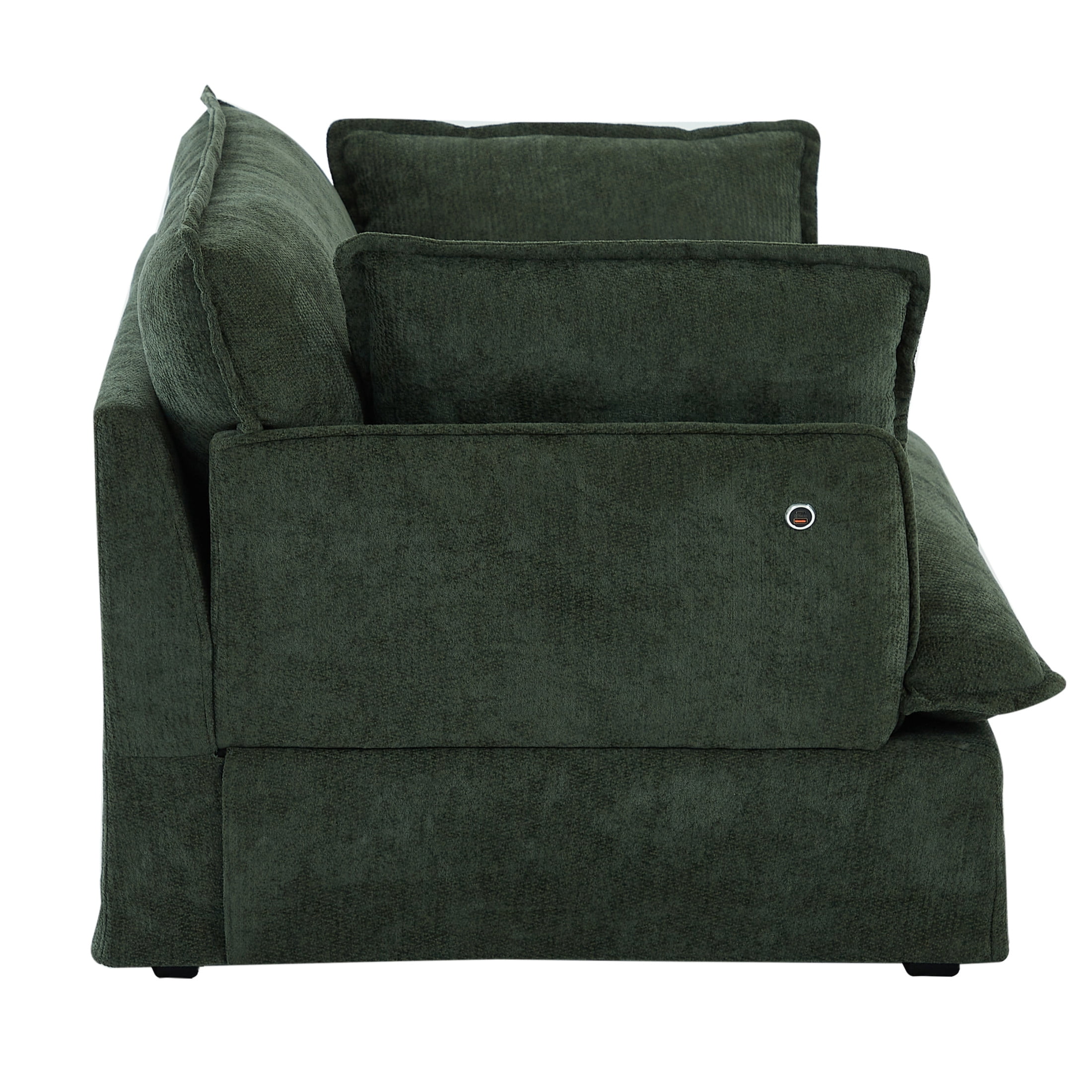 Noble House Genrix 47" Oversized Chenille Accent Chair with Charging Ports, Comfy Armchair for Living Room, Green
