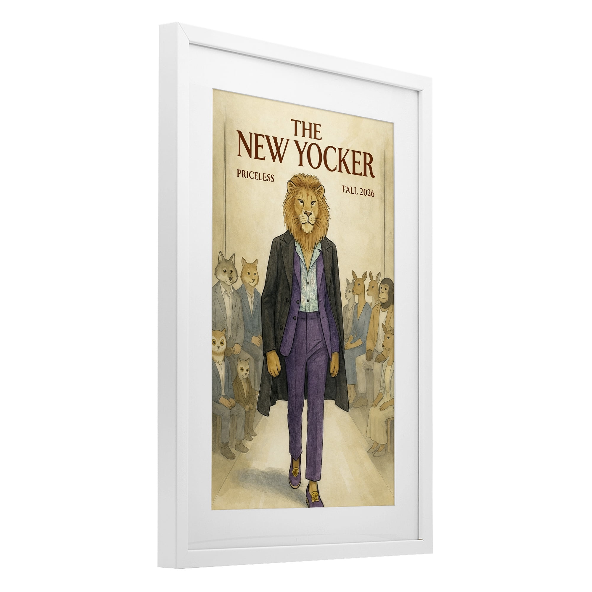 Stupell Industries New Yocker Lion Model White Framed Print Under Glass, design by Grotto Studios
