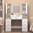 thumbnail image 7 of FANRAL Large Vanity Desk with LED Lighted Mirror & RGB Glass Cabinets,Built-in Charging Station & 7 Drawers,Modern Dressing Table for Bedroom Beauty Spaces,White Vanity, 7 of 7