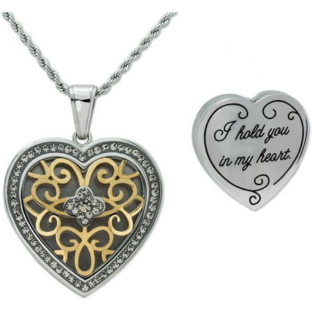 Connections From Hallmark Stainless Steel Crystal Filigree Heart I Hold You In My Heart Locket Pendant with Chain
