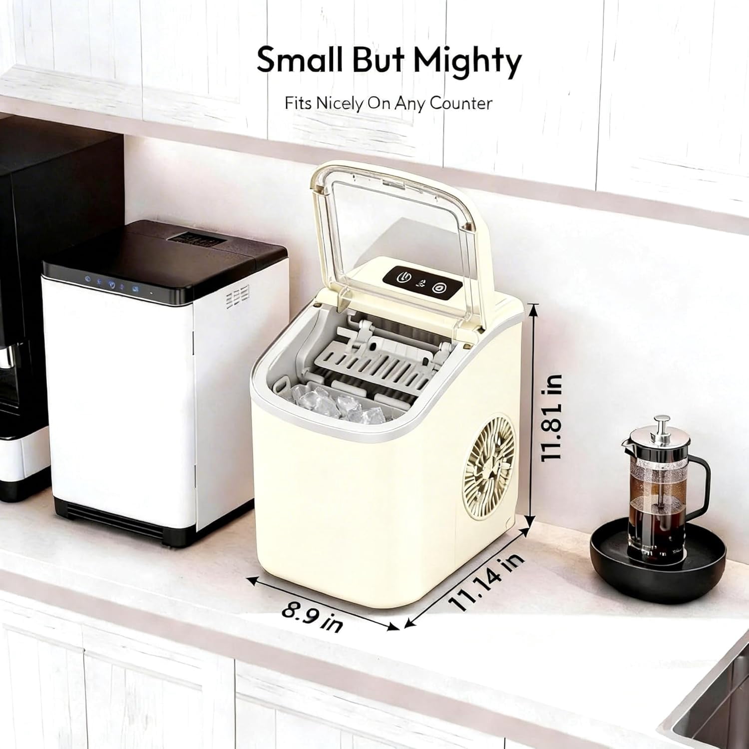 Small Portable Countertop Ice Maker, 26lbs/24H Ice Machine with Self-Cleaning, 6-8 Mins Fast Ice Making,Quiet Operation for Home Kitchen Camping RV