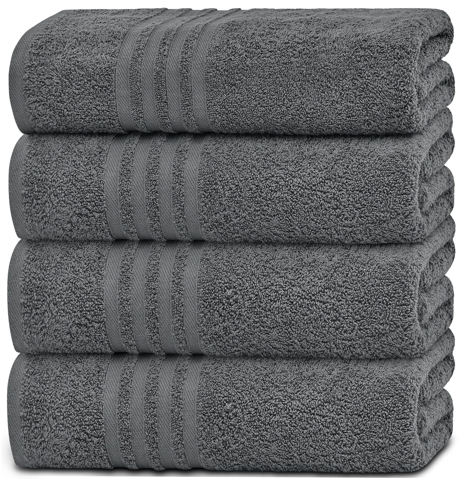 White Classic Gray Bath Towels Set of 4, Cotton Body Towel for Hotel, Gym, Spa, Soft Extra Absorbent Quick Dry Towels for Bathroom 27x54 Inch