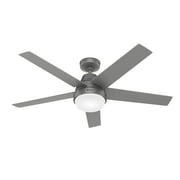 Hunter 52 inch Indoor Ceiling Fan with LED Light and Remote Control - Silver Modern Smart Ceiling Fan, Standard Mount, 5 Blades, For Bedroom, Living Room, or Kitchen - Aerodyne 51315, Matte Silver