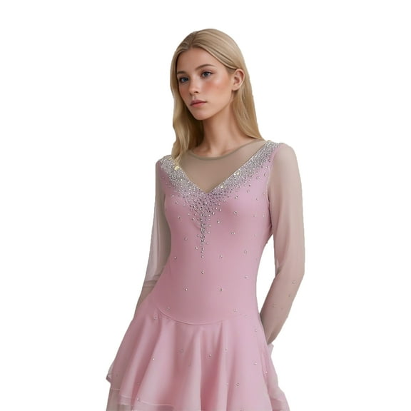 LIUHUO High-Elasticity Competition-Ready Ice Skate Dress Available in Multiple Colors with Sparkling Diamonds