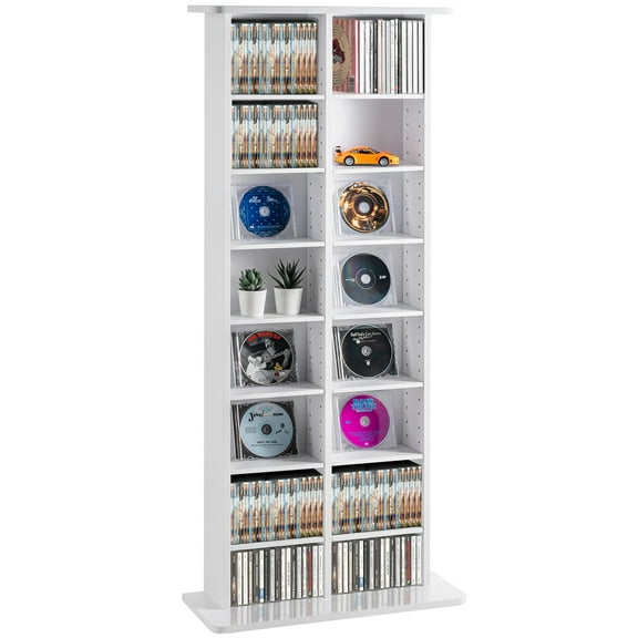 WSRFSDMedia Storage Cabinet - 8 Layers Adjustable DVD Shelves, Holds 464 CDs for Home & Office, White Design for Organizing Movies, Music & Media Collections