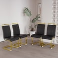 thumbnail image 3 of Set of 4 Dining Chairs, Modern Chair with PU Faux Leather Upholstered, High Backrest, C-shaped Metal Leg Supports, Office Chair for Dining Room, Club, Patio, Black/Gold, 3 of 9