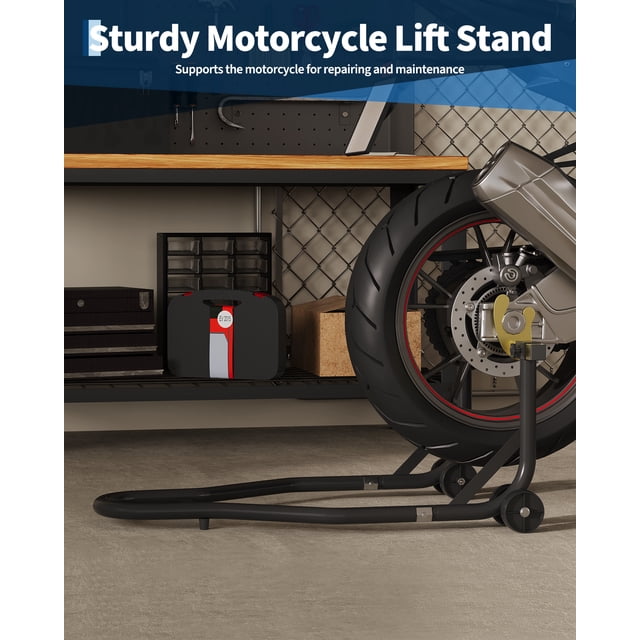 Kojooin Motorcycle Rear Wheel Stand, 450 lb Heavy Duty Motorcycle Lift Stand with U and L Swingarm Spools for Maintenance