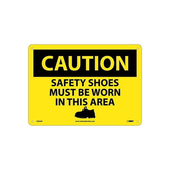 National Marker Caution Signs; Safety Shoes Must Be Worn In This Area Graphic 10X14 .040 Aluminum