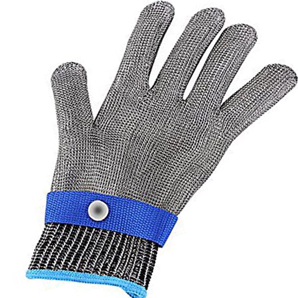 DLGLOBAL Cut Resistant Gloves Stainless Steel Mesh Metal Anti-cutting Gloves Five Fingers Nylon Belt Gloves Work Safety Gloves Chain Mail Protective Gloves