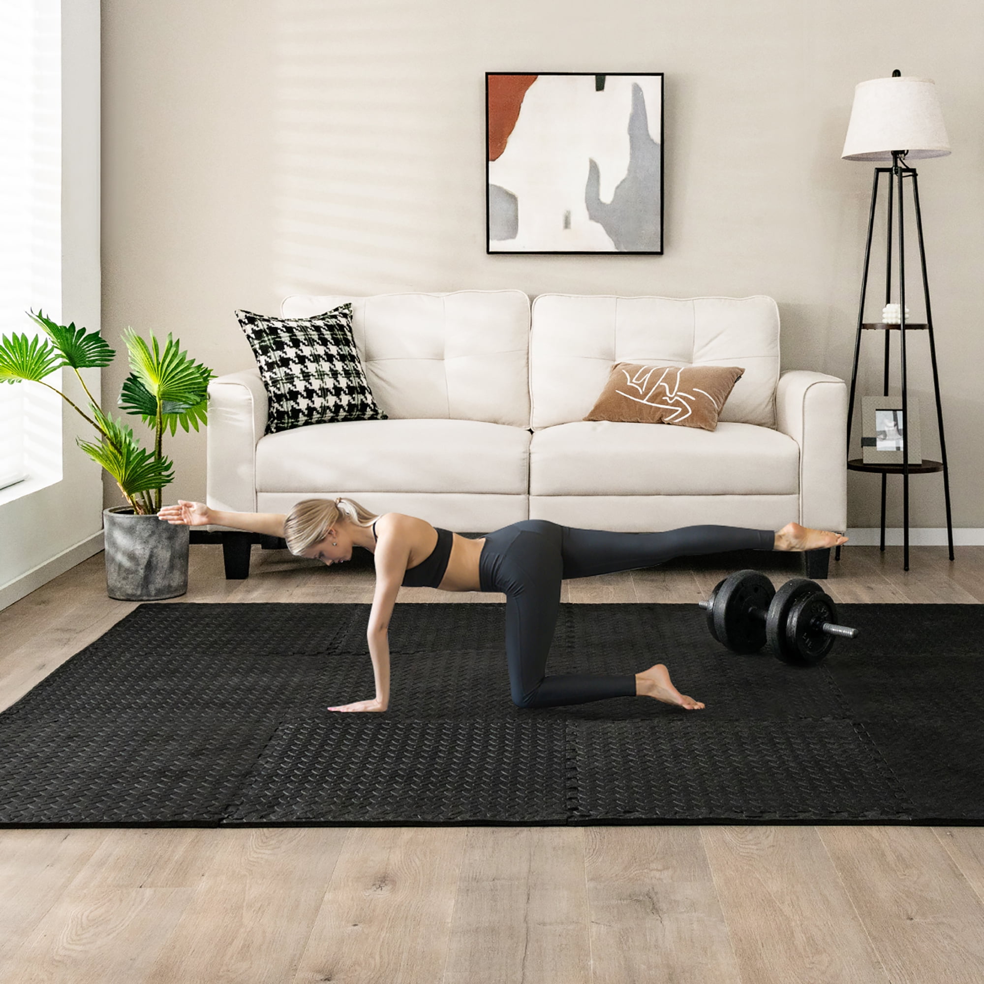 Costway 48 Tiles 1/2'' Puzzle Floor Exercise Mat Interlocking Anti-slip EVA Foam Black