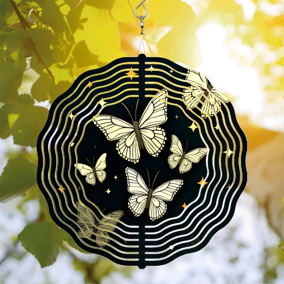 Metal Hanging Wind Spinners with Hypnotic Concentric Waves & Butterflies - Celestial Garden Decor for Tranquility & Harmony