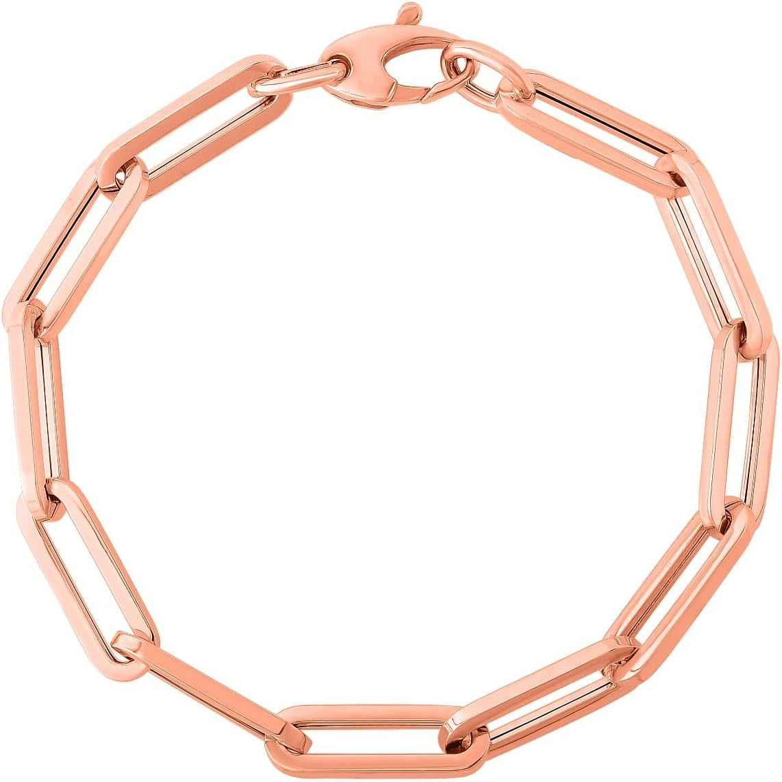 Floreo 14k Yellow Gold or White Gold or Rose Gold 6mm Hollow Paperclip Link Chain Necklace and Bracelet Set