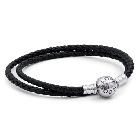Silver leather bracelet, double, black Bracelet 41 cm 590745CBK-D3