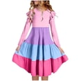 thumbnail image 2 of Tranfacy Robe d'Été pour Filles Enfants à Manches Longues à Blocs de Couleur Extensible Évasée Tournoyante Patineuse Robes de Récital pour Ados Enfants, 2 of 7