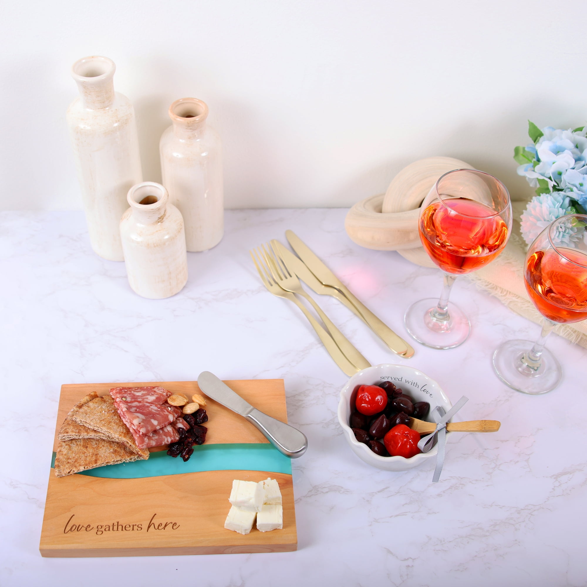 Pavilion Gift Company - Love - 9" Wood & Resin Cheese/Bread Board Set