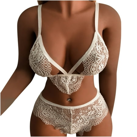 IROINNID Women s Sleeveless V-Neck Lingerie Sexy Strap Lingerie Corset Solid Lace Underwire Sleepwear Set At Hip Hipster Underwear