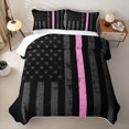 thumbnail image 2 of Manfei Usa Flag Bed Spread Queen,Geometric Stripe Queen Coverlet Set,Black Gray Pink,3 Pieces, 2 of 7