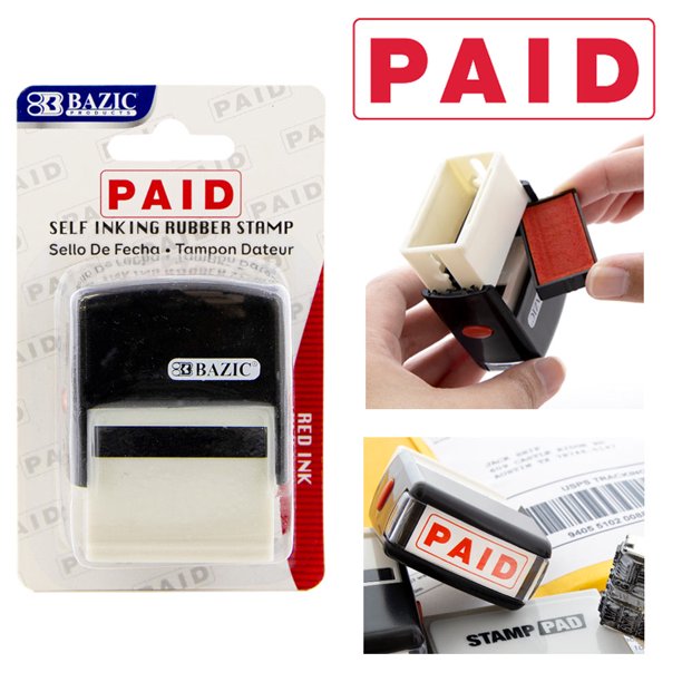 1 Pc PAID PreInked Rubber Stamp Business Office Store Work Self Inking