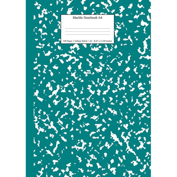 School Exercise Books A4 Marble Notebook A4: Teal Marble College Ruled Journal, Book 10, (Paperback)