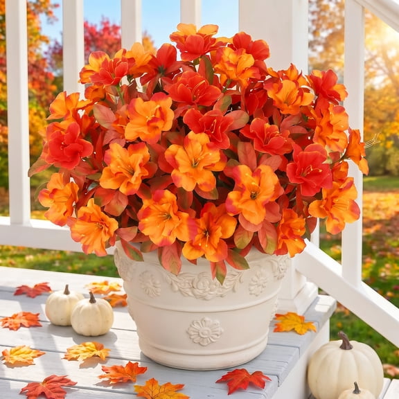 AcerichFad Fall Flowers Outdoor, 8 Bundles Artificial Autumn Fake Silk Flowers Faux Plants for Outside Indoor Yard Garden Porch Patio Home Decor, Orange Gradient Yellow