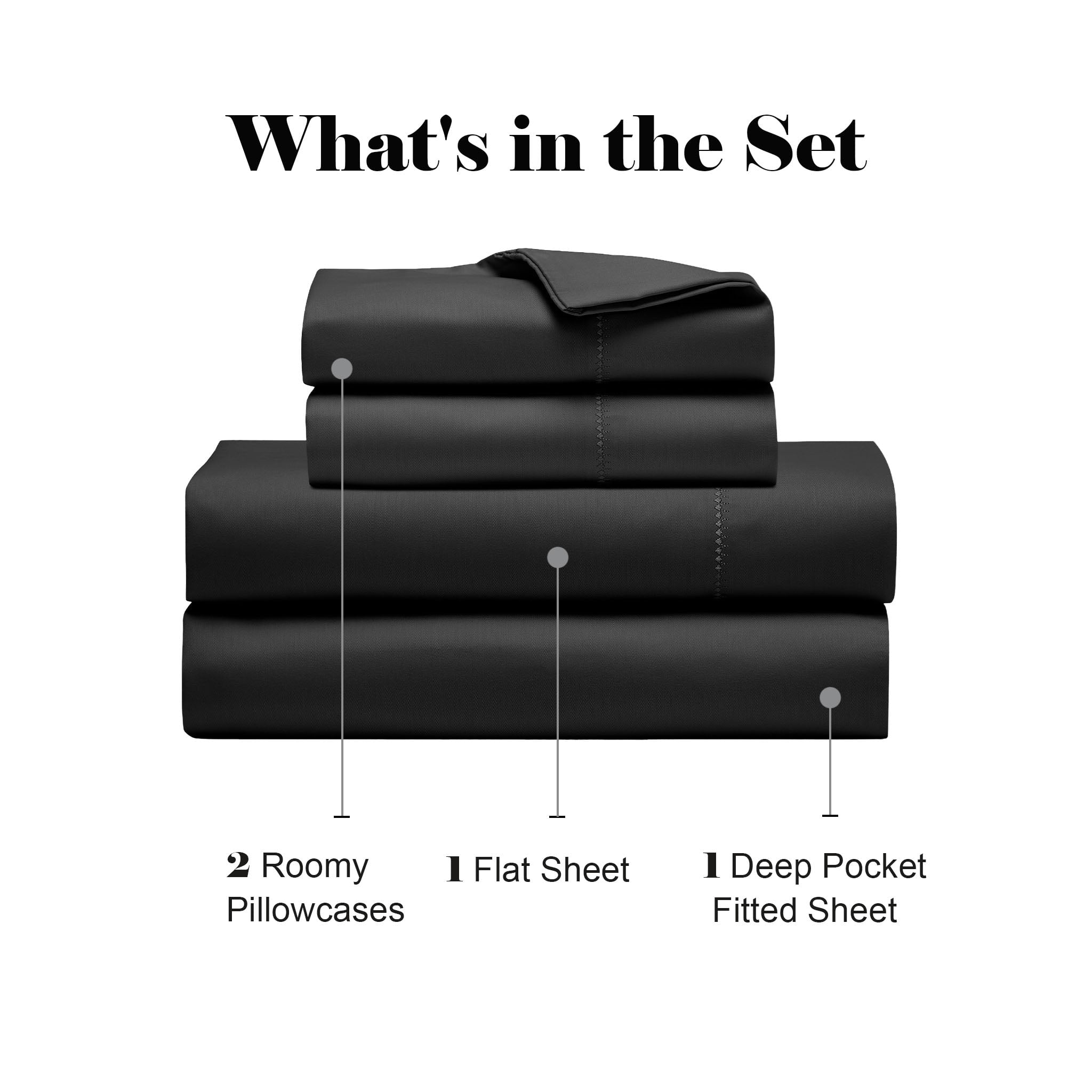 Superior Cotton Blend 600 Thread Count Embroidered Sheet Set, Split King, Black