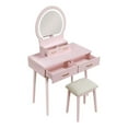 thumbnail image 1 of Anvy Vanity Desk Set with Mirror and Stool- 4 Drawers- Pink Wood, 1 of 5