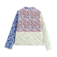 thumbnail image 6 of Women's Cropped Quilted Jacket Cardigan Floral Printed Long Sleeve Open Front Short Coats Cyan S, 6 of 10