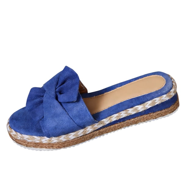 Sandalias de Cuña Negra para las Mujeres Pie Redondo Pescado Boca Bowknot Tejido Yute Espadrille Playa, Sandalias de Cuña Blanca para las Mujeres