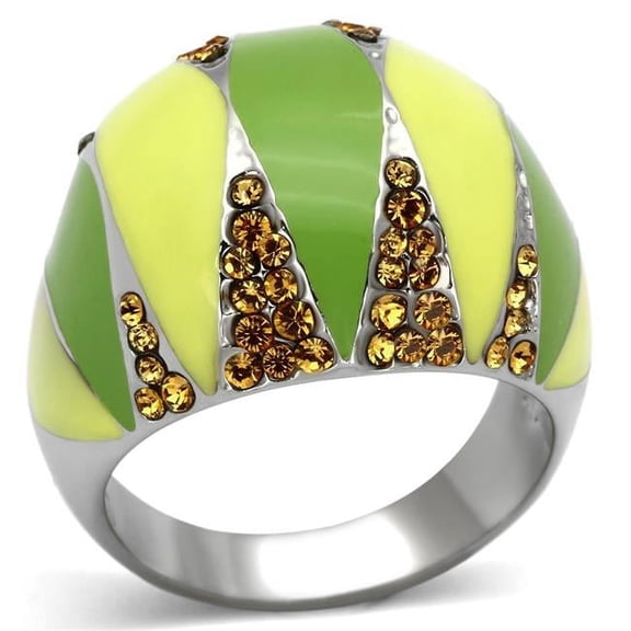 Alamode TK831-5 High Polished No Plating Stainless Steel Ring with Top Grade Crystal, Topaz - Size 5