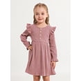thumbnail image 6 of Gyratedream Toddler Fall Winter Long Sleeve Dress Ruffle Long Sleeve Ribbed Knit Button Down Casual Dresses 2-7 Years, 6 of 9