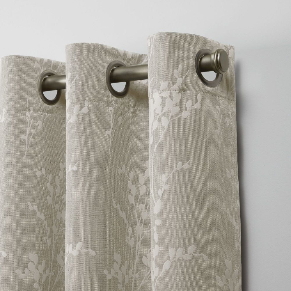 Nicole Miller Turion Floral Room Darkening Blackout Grommet Top Curtain Panel Pair, 52"x84", Linen