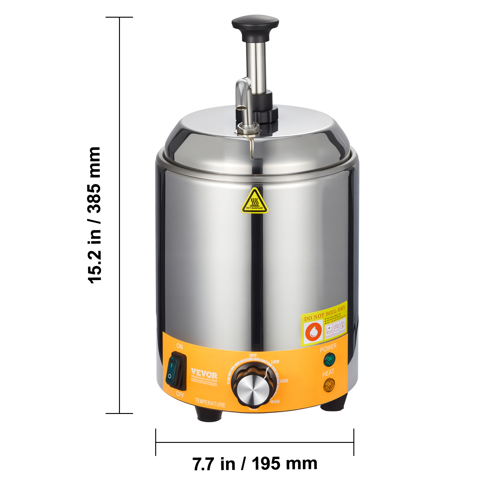 VEVOR Electric Cheese Dispenser with Pump, 2.4L Commercial Hot Fudge Warmer, Stainless Steel Pump Dispenser, 86-230℉ Temp Adjustable Nacho Cheese Sauce Warmer, for Hot Fudge Cheese Caramel