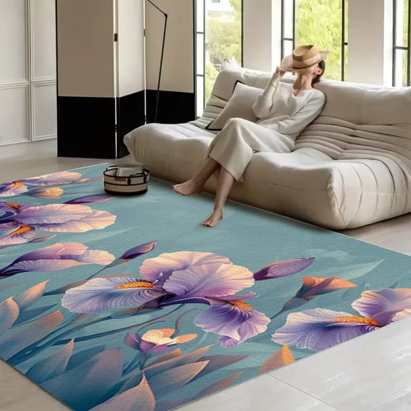 RKSupls Blue Victorian Damask Pattern Soft Fluffy Velvet Area Rug for Living Room Bedroom, Non-Slip Washable Carpet, Modern Minimalist Home Decor Floor Mat