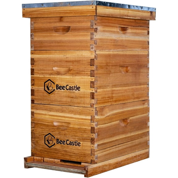 BeeCastle 8 Frame Langstroth Bee Hive Coated with 100% Beeswax Includes Beehive Frames and Waxed Foundations (2 Deep Boxes & 1 Medium Box)
