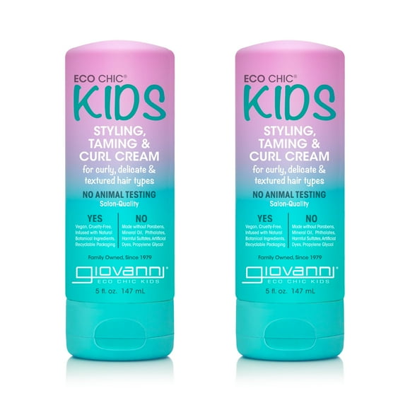 GIOVANNI Eco Chic Kids Styling Taming & Curl Cream - Kids Curl Cream, Kids Curly Hair Products, Curl Cream For Curly Hair Kids, Delicate And Textured Hair Types - 5 Fl Oz (Pack of 2)