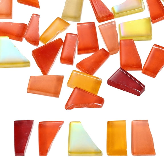 Uxcell Irregular Glass Mosaic Tiles, 100g/0.2LB Irregular Stained Glass Sheets Broken Mosaic Pieces Tiles Supplies Kit Bulk for DIY Art Craft Making Home Decor, Red Yellow Orange Series