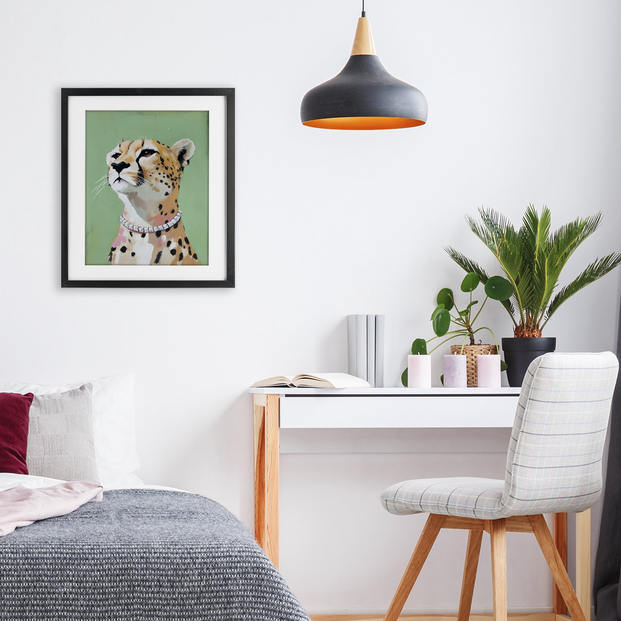 Stupell Industries Glam Cheetah with Jewels Black Framed Print Under Glass, design by The Prints Vibe