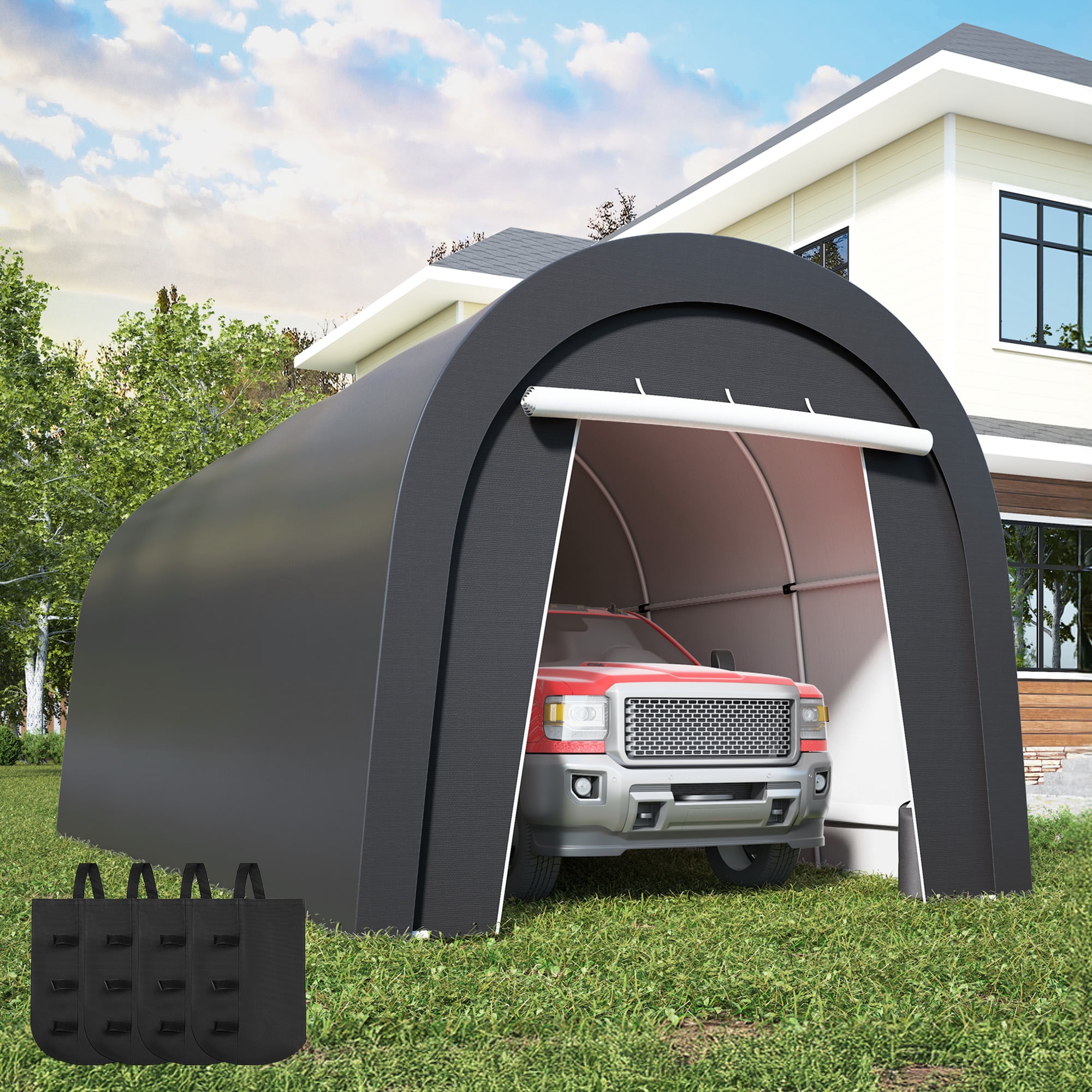 May in Color Domed Carport 10' x 20', Portable Garage with 2 Roll up Doors, Heavy Duty Car Canopy Party Tent, All-Season Storage Shelter Shed Carport for Motorcycle, Boat, Truck, or Garden Tools