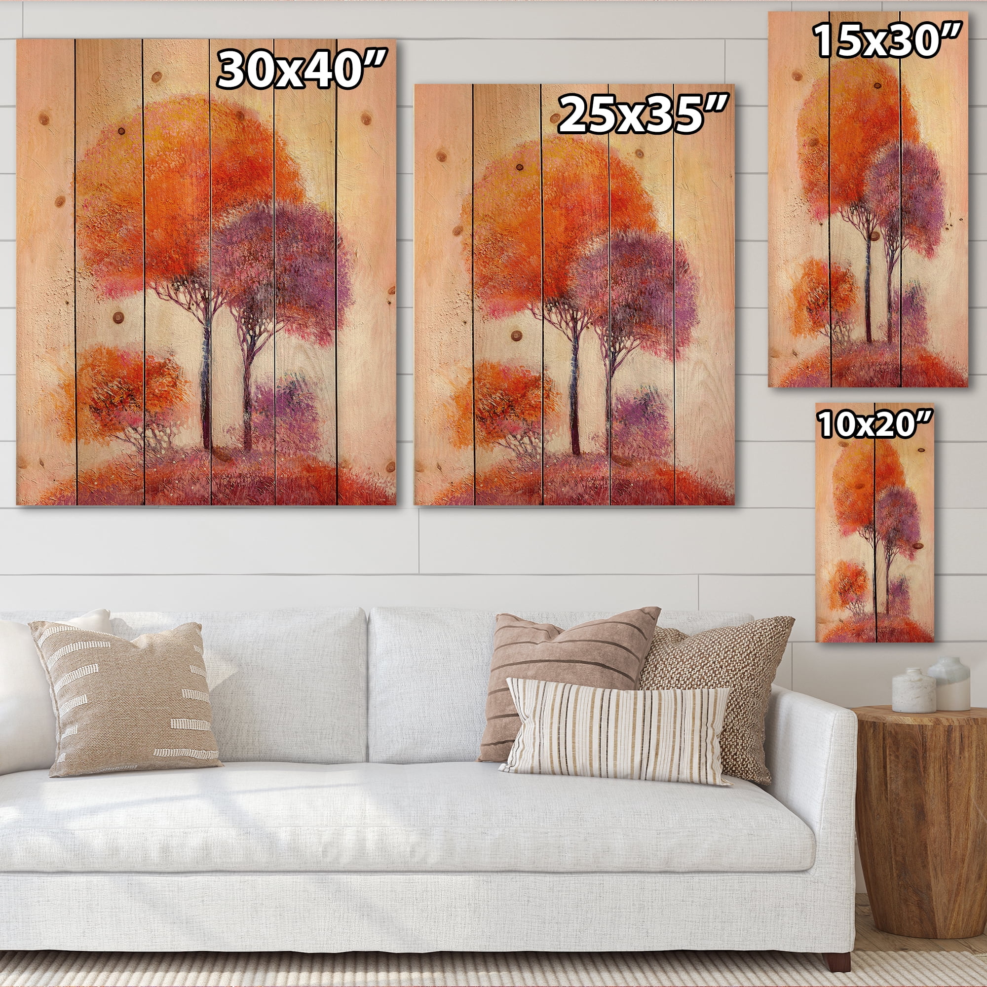 Designart 'Colourful Trees Abtract Impression I' Traditional Print on Natural Pine Wood