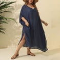 thumbnail image 6 of NIEWTR Swimsuit Coverup for Women Crochet Knit Crew Neck Short Sleeve Dress Vacation Outfits(Blue,One Size), 6 of 8