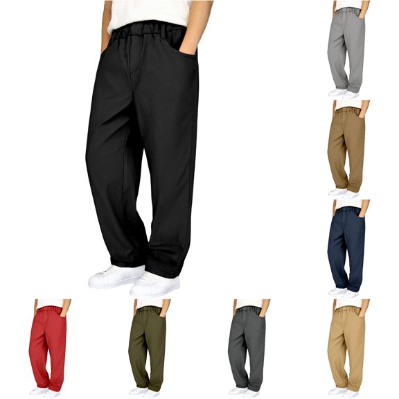 LIIPEE Summer Pants For Boys Casual Lightweight Elastic Waist Loose Fit Solid Color Trousers With Pockets Kids Fashion Versatile Breathable Daily Pants,15-16 Years
