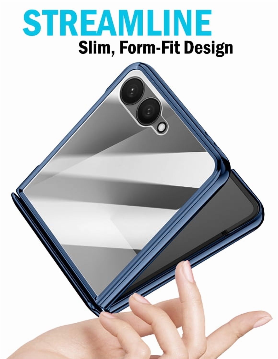 Nakedcellphone Electro Series for Samsung Galaxy Z Flip 7 Phone Case - Built-In Screen Protector and Hinge Cover - Compatible with MagSafe - Blue/Clear