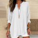 thumbnail image 2 of Blusa de mujer 2025 con cuello en V y manga 3/4: encaje irregular, tallas grandes, top informal para la oficina/vaqueros., 2 of 5