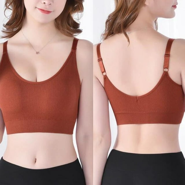 POINTERTECK Stylish Women Solid Color Padded Wireless Elastic Ribbed Tube Top Bra Underwear Apricot One Size