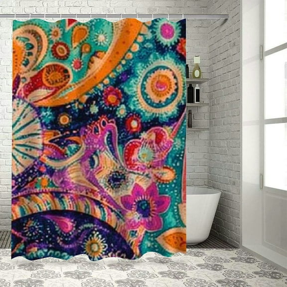 Patifu Paisley Pattern Bathroom Décor Set with Hooks 100% Polyester Shower Curtain Home Bathtubs Decoration 36"x72