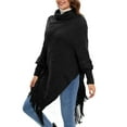thumbnail image 4 of SAYFUT Women Poncho Pullover Cardigan Soft Wrap Hooded Cape with Fringed Hem Long Sleeve Shawl Wrap Knitted Sweater, 4 of 8
