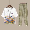 thumbnail image 2 of Jacenvly New Two Piece Outfits Women Casual Fashion Print Casual Loose Fitting Round Neck Short Sleeve Top Pants Two-Piece Set Womens Summer Dresses Yellow, 2 of 8