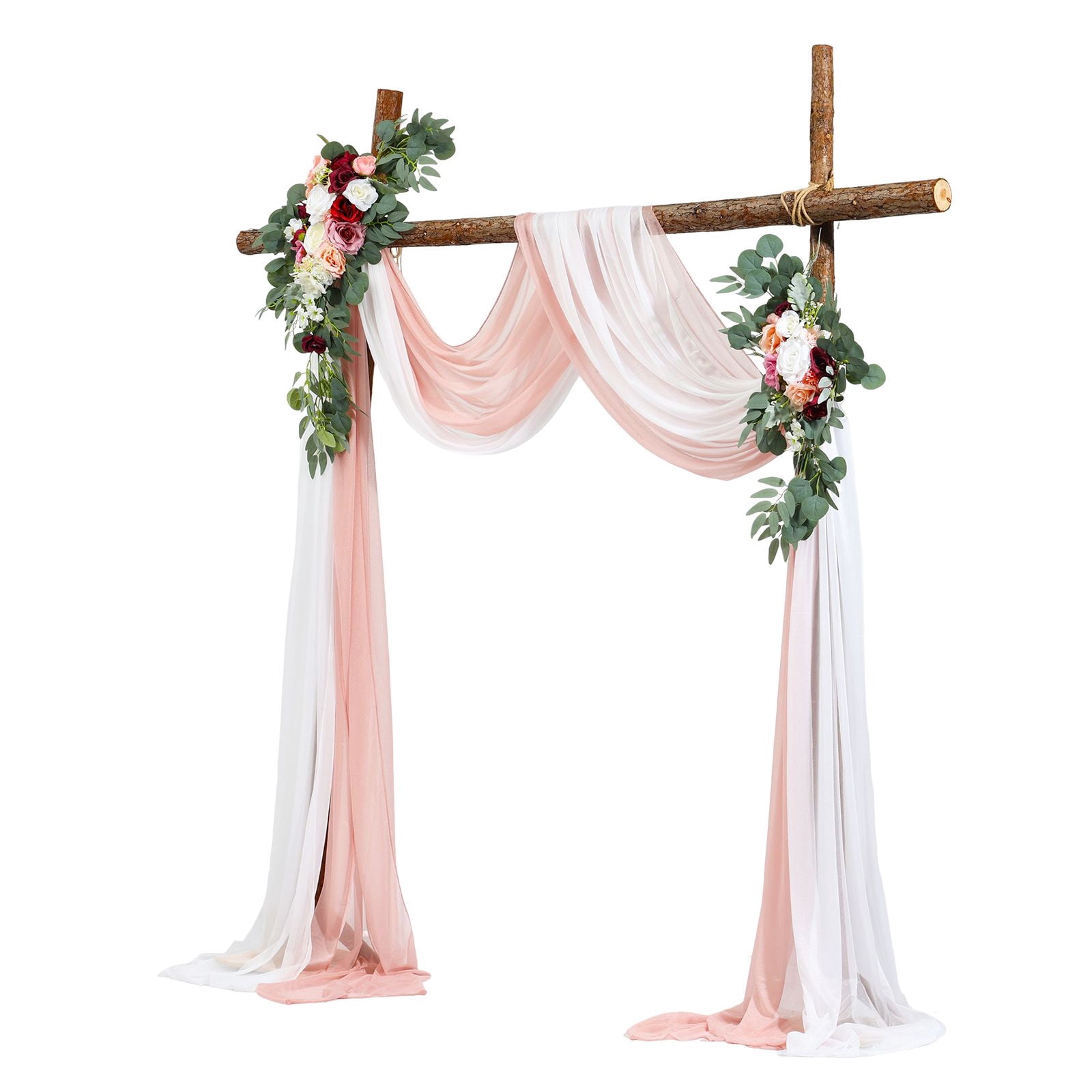 Wedding Arch Flower Kit 21ft Drape with Silk Flowers and Eucalyptus 5x6.5ft Arch Compatible Gold Foil Trim for Ceremony Decor